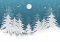 Snowflake with tree on blue background for Christmas Season, Vector illustration Paper art style Royalty Free Stock Photo