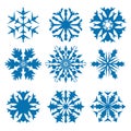 Snowflake vector icon background set blue color. Winter white christmas snow flake crystal element. Weather illustration ice Royalty Free Stock Photo