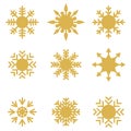 Flat icons of snow flakes silhouette.