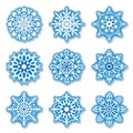 Snowflake vector icon background set. Winter christmas snowflake crystal element. Collection of snowflakes happy new year design. Royalty Free Stock Photo