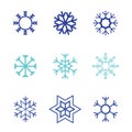 Snowflake vector icon white background set color. Winter blue christmas snow flat crystal element. ice collection. Xmas Royalty Free Stock Photo