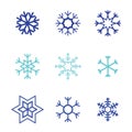 Snowflake vector icon white background set color. Winter blue christmas snow flat crystal element. Weather illustration Royalty Free Stock Photo