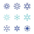 Snowflake vector icon white background set color. Winter blue christmas snow flat crystal element. Weather illustration ice Royalty Free Stock Photo