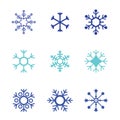 Snowflake vector icon white background set color. Winter blue christmas snow flat crystal element. Weather illustration ice Royalty Free Stock Photo