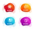 Snowflake, Water care and Water bottle icons. Air conditioning, Aqua drop, Mint leaf drink. Crystal aqua. Vector