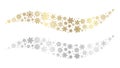 Snowflake waves. Gold silver snowflakes vector element. Christmas snow design. Winter festive decoration