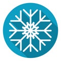 Snowflake White Flat Icon Over Blue Winter Background