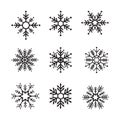 Snowflake winter set of black isolated nine icon design