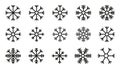 Snowflake winter set of black isolated nine icon silhouette on white background