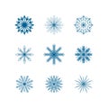 Snowflake winter set of black isolated nine icon silhouette on white background