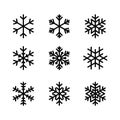 Snowflake winter set of black isolated nine icon silhouette on white background vector illustration Royalty Free Stock Photo