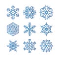 Snowflake winter set of blue isolated icon silhouette on white background vector illustration Royalty Free Stock Photo