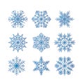 Snowflake winter set of blue isolated icon silhouette on white background vector illustration Royalty Free Stock Photo