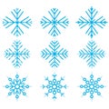 Snowflake winter set of blue isolated nine icon silhouette on white background