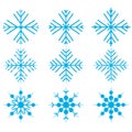 Snowflake winter set of blue isolated nine icon silhouette on white background