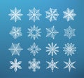 Snowflake Winter . Set Of Flake Of Snow On Dark Blue Background