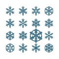 Snowflake winter set.. VECTOR. Graphic crystal frozen decoration for design. Isolated. Royalty Free Stock Photo