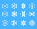 Snowflake winter set of white isolated icon silhouette on blue background vector illustration