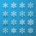 Snowflake winter set of white isolated icon silhouette on blue background. Vector illustration Royalty Free Stock Photo