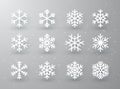 Snowflake winter set of white isolated icon silhouette on white gray background. Vector illustration Royalty Free Stock Photo