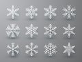 Snowflake winter set of white isolated icon silhouette on white gray background. Vector illustration Royalty Free Stock Photo