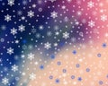 Snowflakes on a blurry colored background.