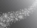 Snowflakes border in wave shape on transparent background. Glitter white snowflake and snow. Magic snowfall. Merry Royalty Free Stock Photo