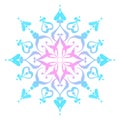 Snowflakes Christmas New Year. Abstract winter watercolor tile ornament with delicate colors - blue, turquoise, pink, purple. Royalty Free Stock Photo