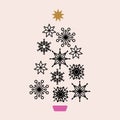 Snowflakes Christmas tree icon. Xmas tree ornament design