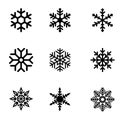 Snowflakes collection. black snowflakes isolated on white background.