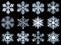 Snowflakes collection, ice texture, black background