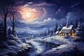 Snowflakes descend upon the winter landscape, painting a night of enchantment