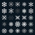 Large Snowflake Vector Icon Set: Simple And Unique Snowflakes On Black Background Royalty Free Stock Photo