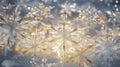 Snowflakes frost rime macro on window glass pane. Neural network ai generated