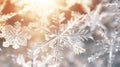 Snowflakes frost rime macro on window glass pane. Neural network ai generated