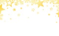 Snowflakes gold frame. Glitter border for greeting card or web. Christmas decoration. Golden stars and elements. Winter Royalty Free Stock Photo