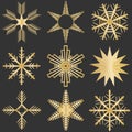 Snowflakes, golden snowflakes on a black background.