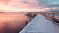 Snowflakes on the Horizon of a Pier's Icy Embrace