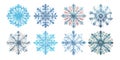 Snowflakes icon set, Christmas and New Year icon collection, watercolor style Royalty Free Stock Photo