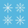 Snowflakes icon set. Four white snowflake. Merry Christmas. Happy New Year decoration sign symbol. Xmas paper craft. Snow flake. Royalty Free Stock Photo