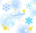 Snowflakes icon set and snowfall on a frozen blue background Royalty Free Stock Photo