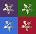 Snowflakes icons, golden snowflakes with multicolored background blank