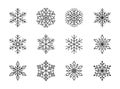 Snowflakes isolated on white background. Doodle line snow icons, hand drawn silhouette. Design element for christmas