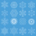 Snowflakes in line style on blue background