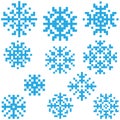 Snowflakes in pixel style . Christmas and New Year greetings