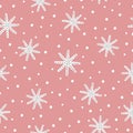 Snowflakes and polka dots drawn by hand. New Year seamless pattern. Royalty Free Stock Photo