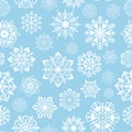 Snowflakes seamless pattern. Abstract christmas snowflake print, festive xmas crystal stars. Blue and white winter Royalty Free Stock Photo