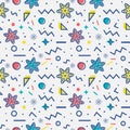 Seamless pattern with snowflakes. Memphis style. Vector background. Royalty Free Stock Photo