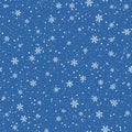 Snowflakes seamless pattern. Christmas blue background. Snowfall repeat backdrop. Winter snow flake falling flat design