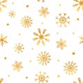 Snowflakes seamless pattern. Christmas wrapping paper with gold snowflakes. Winter design elements for textiles Royalty Free Stock Photo